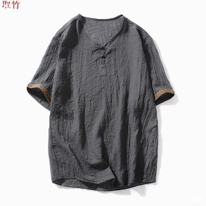 Chinese Style Men'S T-Shirt Summer Cotton Linen Shirt Linen Top Clothes Linen Round Neck Short-Sleeved T-Shirt - Image 5