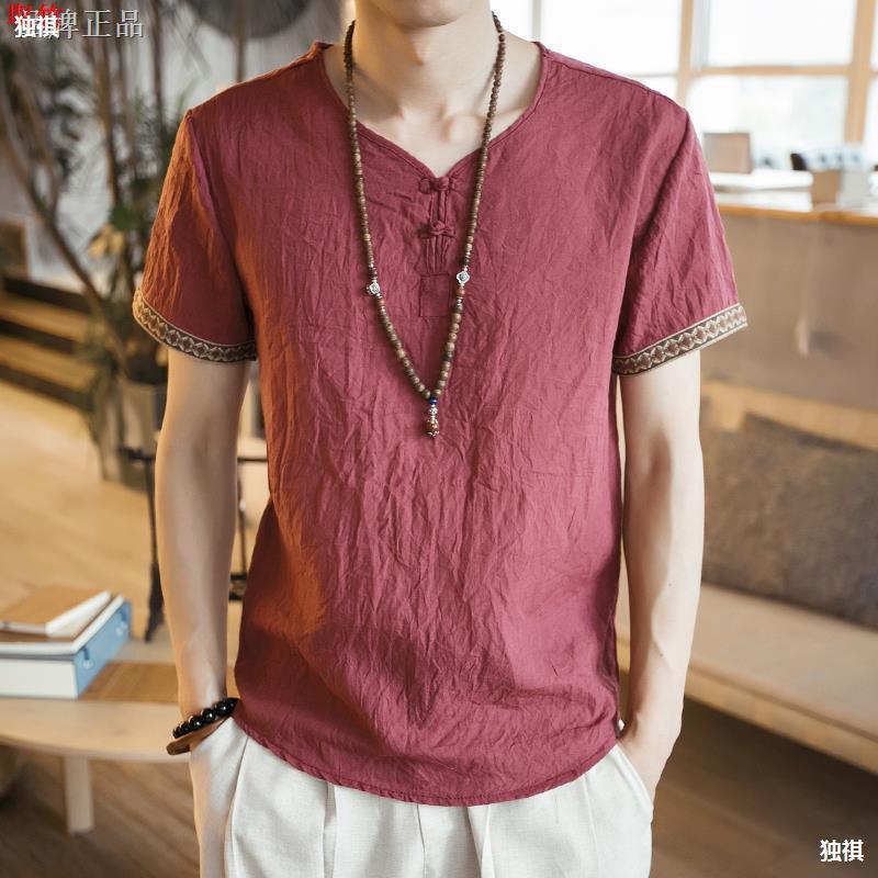 Chinese Style Men'S T-Shirt Summer Cotton Linen Shirt Linen Top Clothes Linen Round Neck Short-Sleeved T-Shirt - Image 3