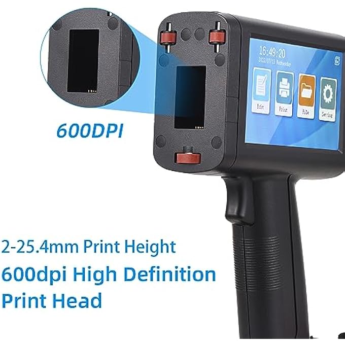 INKJET PRINTER 600DPI HIGH DEFINITION - HANDHELD PRINTER PORTABLE INKJET CODE PRINTER WITH 4.3 INCH LED TOUCHSCREEN QUICK-DRYING INK CARTRIDGE FOR LABEL/PRODUCTION DATE/BARCODE/LOGO PRINT - Image 3