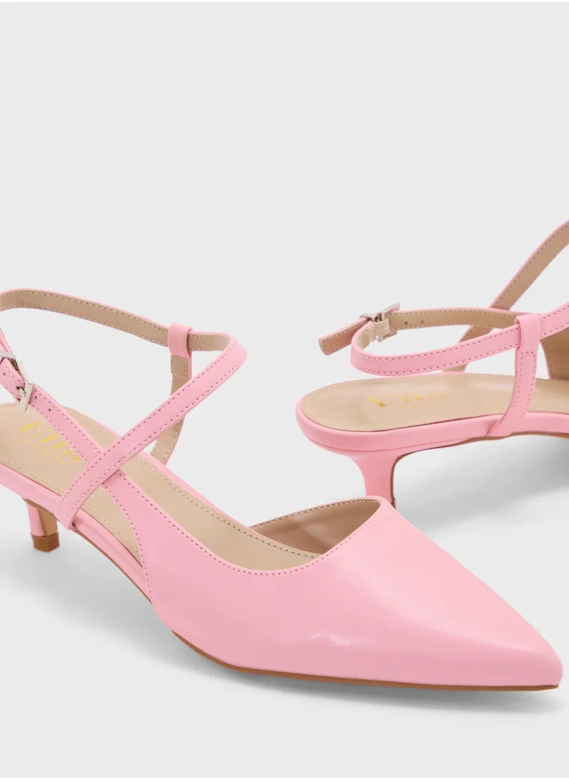 ELLA Pointy Toe Low Heel Strappy Pump