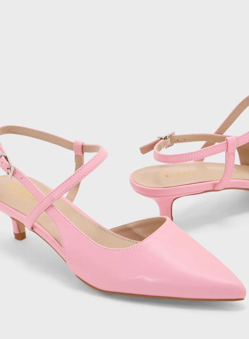 ELLA Pointy Toe Low Heel Strappy Pump