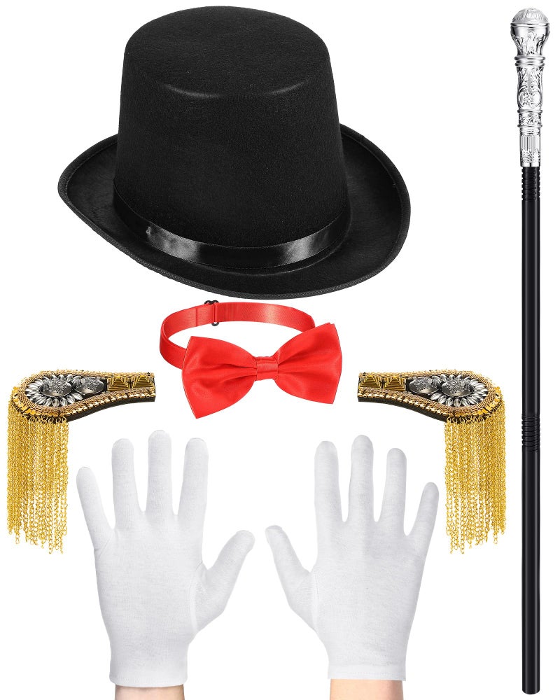 Bunnycool 5 Pcs Adult Ringmaster Costume Set Circus Master Costume Accessories Ringmaster Hat Walking Cane Epaulets for Stage Performance Cosplay Halloween - Image 1