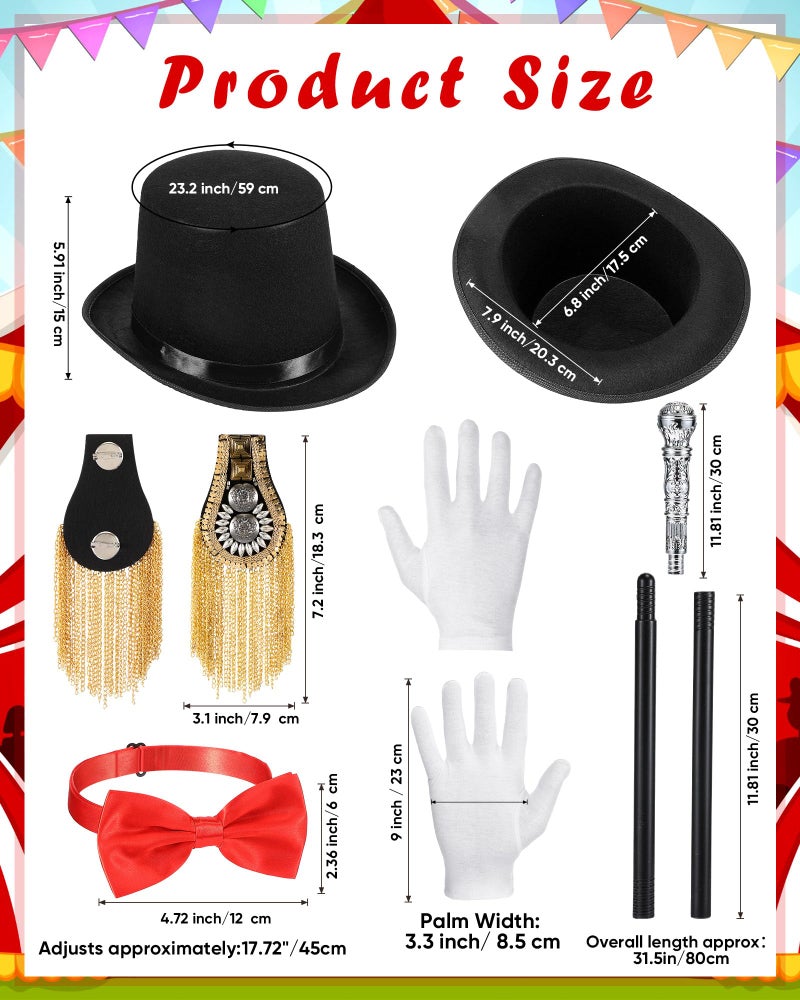 Bunnycool 5 Pcs Adult Ringmaster Costume Set Circus Master Costume Accessories Ringmaster Hat Walking Cane Epaulets for Stage Performance Cosplay Halloween - Image 2