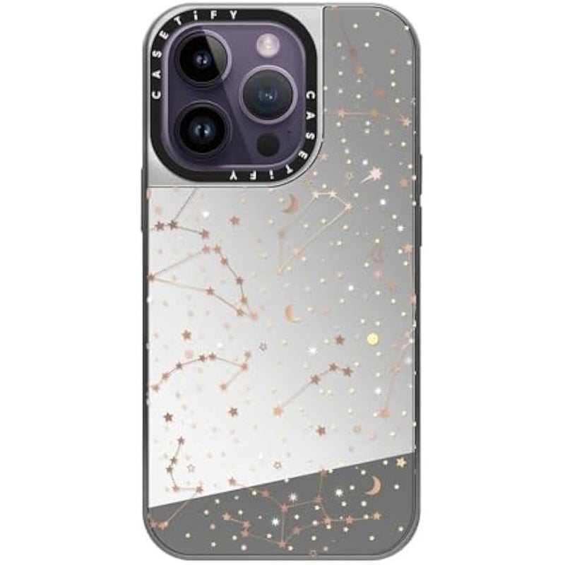 Casetify Mirror Case for iPhone 14 Pro Compatible with Magsafe - Space Pattern on Clear Background - Silver on Silver - Image 2