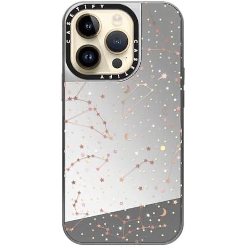 Casetify Mirror Case for iPhone 14 Pro Compatible with Magsafe - Space Pattern on Clear Background - Silver on Silver - Image 4