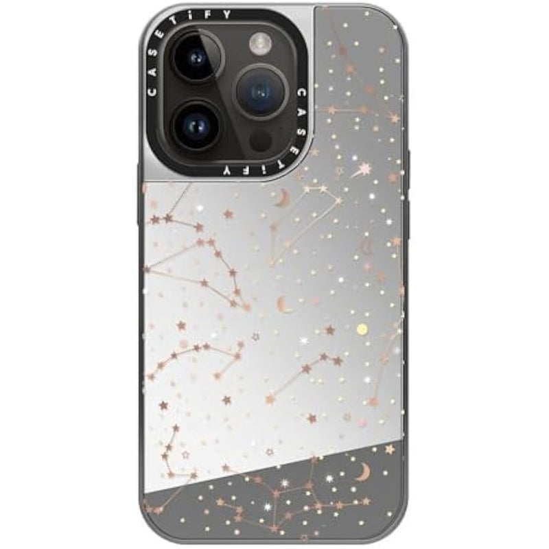 Casetify Mirror Case for iPhone 14 Pro Compatible with Magsafe - Space Pattern on Clear Background - Silver on Silver - Image 3