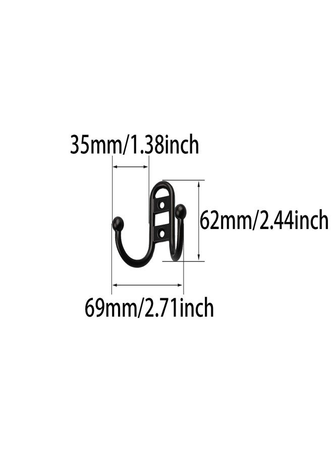 RLECS 2PCS Zinc Alloy Double Clothes Hook Wardrobe Clothing Hanger Length 69mm/2.71inch for Dual Claw Bathrobe Towels Wall Mounted (Black) - Image 2