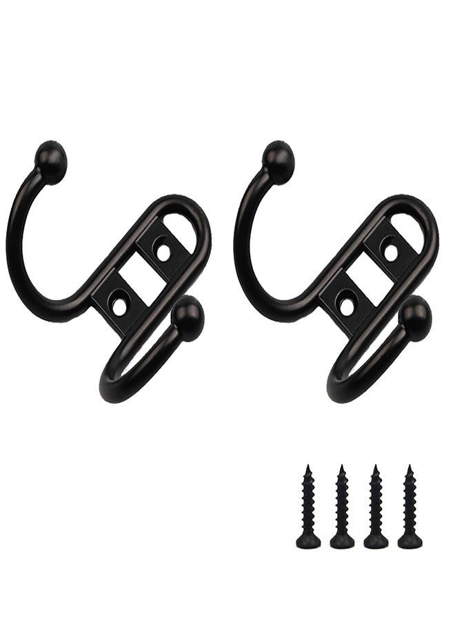 RLECS 2PCS Zinc Alloy Double Clothes Hook Wardrobe Clothing Hanger Length 69mm/2.71inch for Dual Claw Bathrobe Towels Wall Mounted (Black) - Image 1