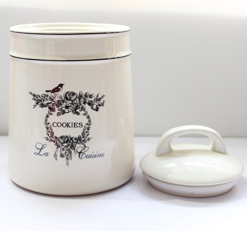 Lonovel Vintage Ceramic Cookies Jars,Retro Bird and Flower Design,Large Kitchen Organization Storage Canister with Airtight Lid,Seal Canister for Food Storage,Store Cookies,Biscuits,Dessert etc,Beige - Image 4