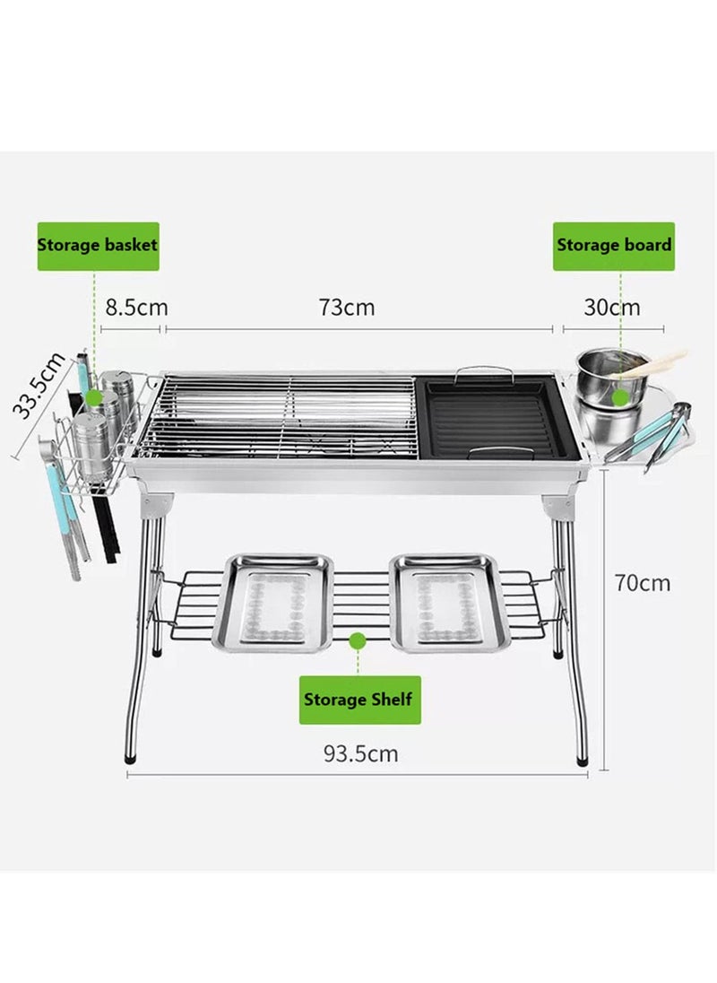 Arabest - Barbecue Grill, Foldable Stainless Steel Charcoal BBQ Grill Set for Outdoor Cooking Camping Picnic Outdoor Garden Party - Image 1