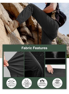 بولي بنطال رجالي مقاوم للماء للمشي لمسافات طويلة من PULI، بنطال رياضي بقصّة Slim Fit، بنطال خارجي سريع الجفاف مع جيوب، أسود 30  - Image 4