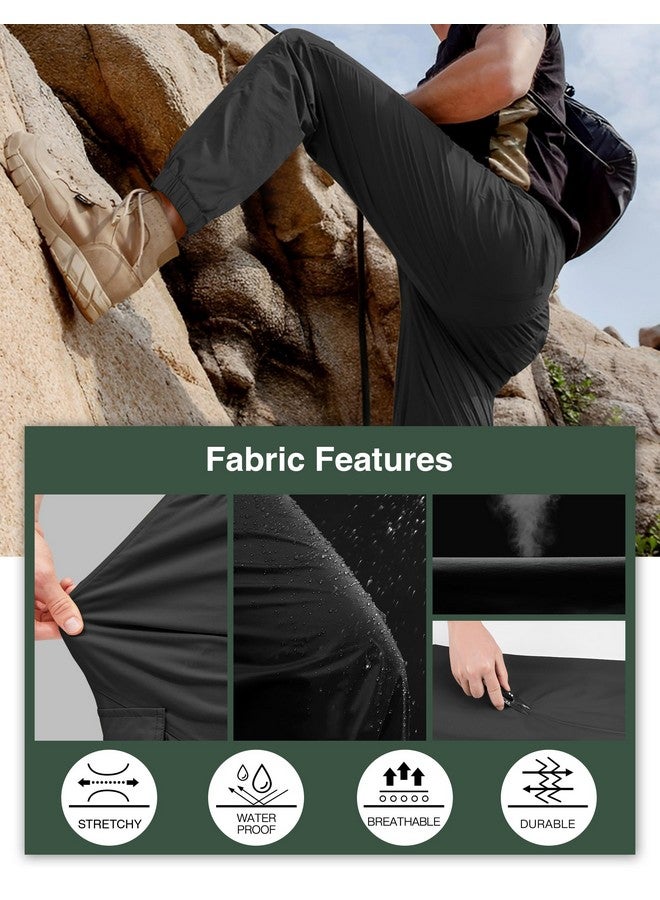 بنطال رجالي مقاوم للماء للمشي لمسافات طويلة من PULI، بنطال رياضي بقصّة Slim Fit، بنطال خارجي سريع الجفاف مع جيوب، أسود 30