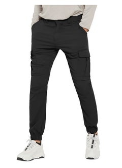 بولي بنطال رجالي مقاوم للماء للمشي لمسافات طويلة من PULI، بنطال رياضي بقصّة Slim Fit، بنطال خارجي سريع الجفاف مع جيوب، أسود 30  - Image 1
