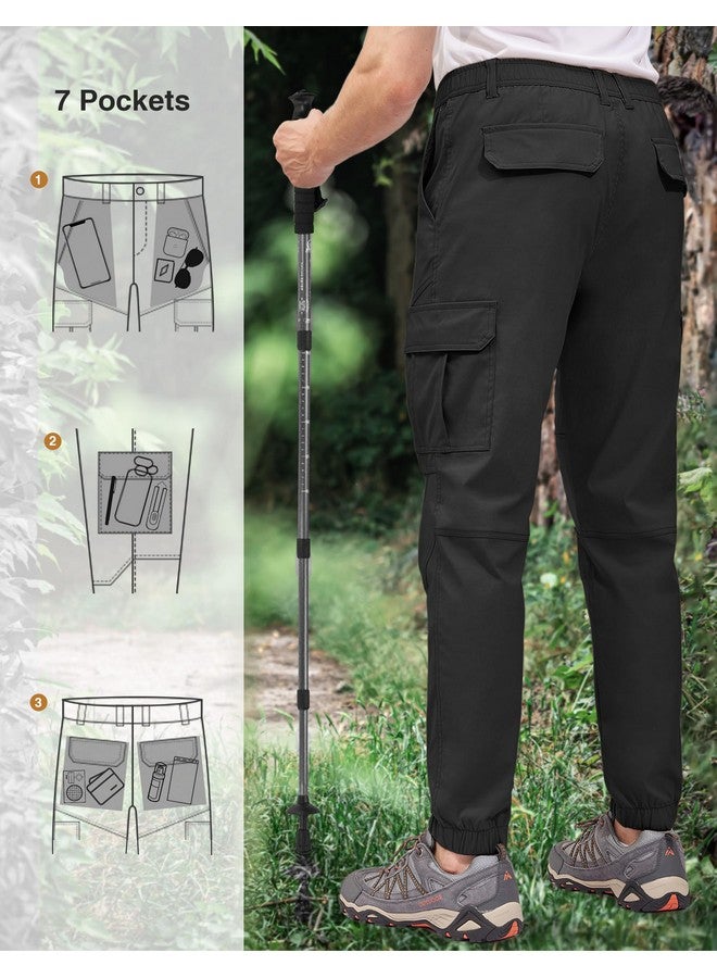بنطال رجالي مقاوم للماء للمشي لمسافات طويلة من PULI، بنطال رياضي بقصّة Slim Fit، بنطال خارجي سريع الجفاف مع جيوب، أسود 30