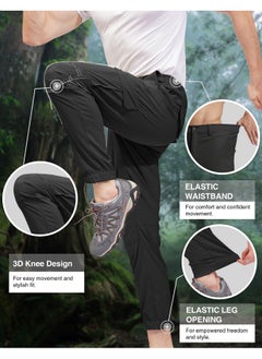 بولي بنطال رجالي مقاوم للماء للمشي لمسافات طويلة من PULI، بنطال رياضي بقصّة Slim Fit، بنطال خارجي سريع الجفاف مع جيوب، أسود 30  - Image 3