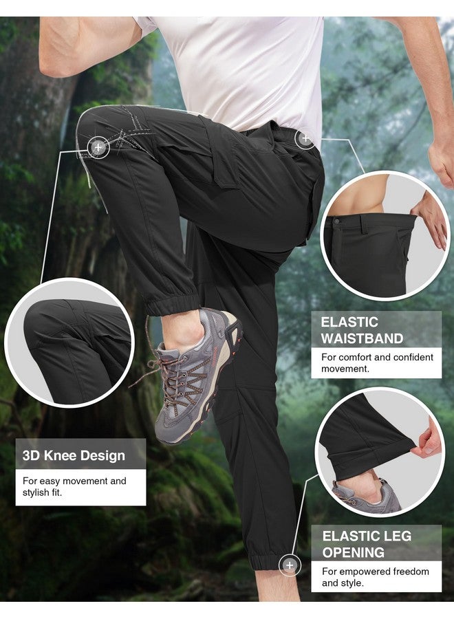 بنطال رجالي مقاوم للماء للمشي لمسافات طويلة من PULI، بنطال رياضي بقصّة Slim Fit، بنطال خارجي سريع الجفاف مع جيوب، أسود 30