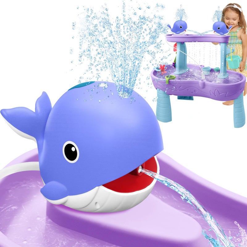 Infowush Water Table Pump Whale Rechargeable Water Pump for Water Table with Sprinkler 35 Hours NonStop Fun Summer Outdoor Water Toys Outside Water Play Table Accessories for Kids Toddlers Purple - Image 3