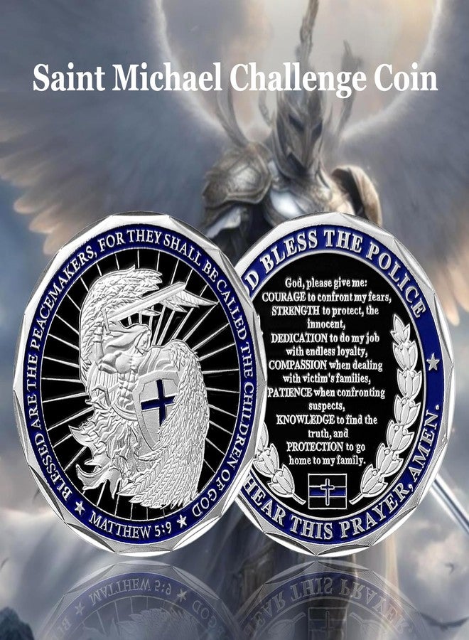 ASmileIndeep St Michael Police Challenge Coin, Saint Michael Police Officers Prayer Coin Thin Blue Line Law Enforcement Challenge Coins Thank You Coin Collectible Gift - Image 2