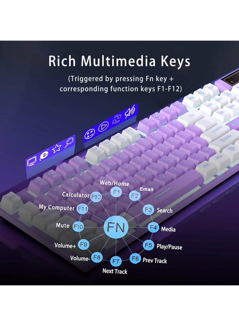لوحة مفاتيح ميكانيكية سلكية، لوحة مفاتيح فائقة النحافة بإضاءة خلفية RGB، 104 مفاتيح - لوحة مفاتيح ألعاب سلكية USB لسلسلة PC/Mac/PS، سطح المكتب، الكمبيوتر (أبيض وأرجواني) - Image 2