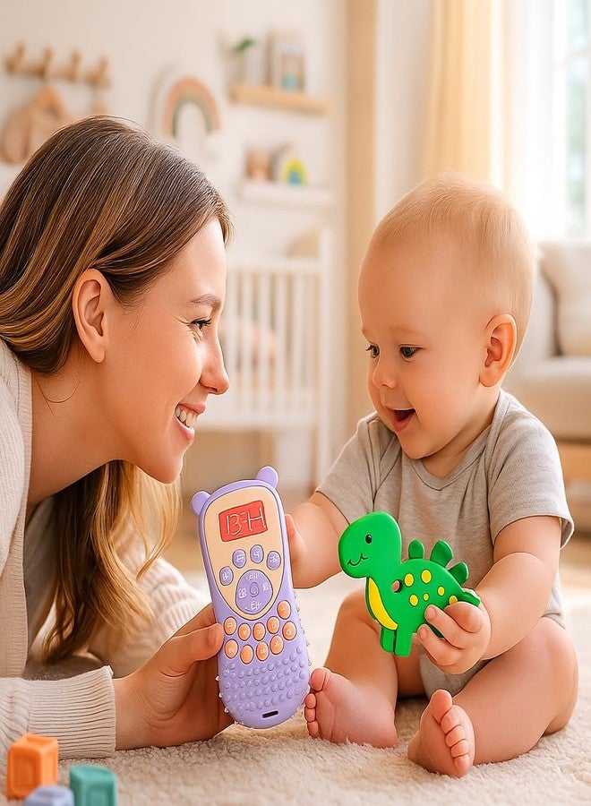 DTR Creation Silicone Baby Teether Pack of 2 – Soft BPA-Free Food Grade Teething Toys for Babies 0–3 Years | Cute Purple Remote & Green Dinosaur Design | Safe, Durable, Washable & Easy to Hold - Image 2