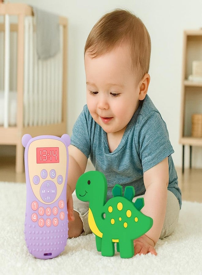 DTR Creation Silicone Baby Teether Pack of 2 – Soft BPA-Free Food Grade Teething Toys for Babies 0–3 Years | Cute Purple Remote & Green Dinosaur Design | Safe, Durable, Washable & Easy to Hold - Image 4