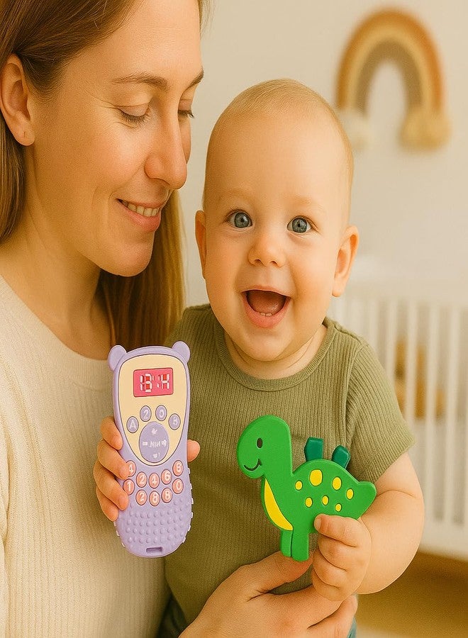 DTR Creation Silicone Baby Teether Pack of 2 – Soft BPA-Free Food Grade Teething Toys for Babies 0–3 Years | Cute Purple Remote & Green Dinosaur Design | Safe, Durable, Washable & Easy to Hold - Image 5