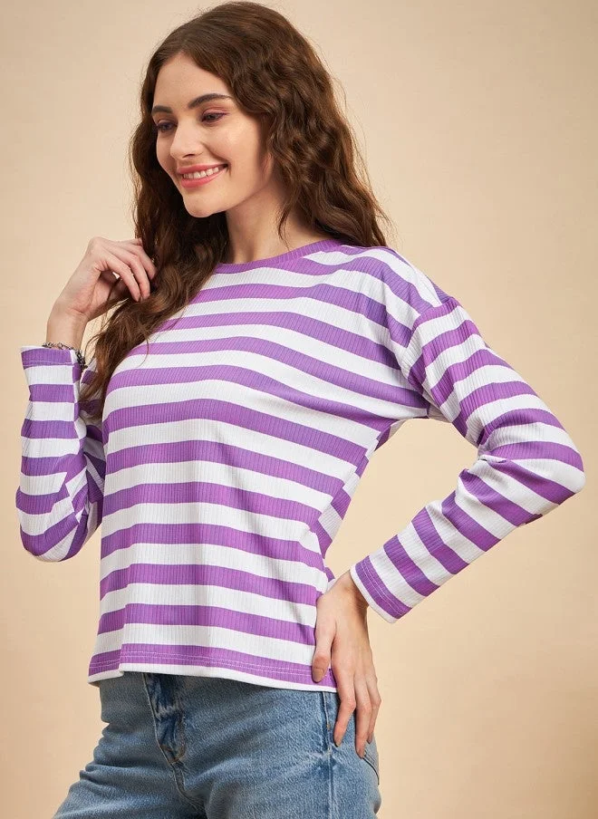 MINT STREET Striped Pullover Sweatshirt for Women