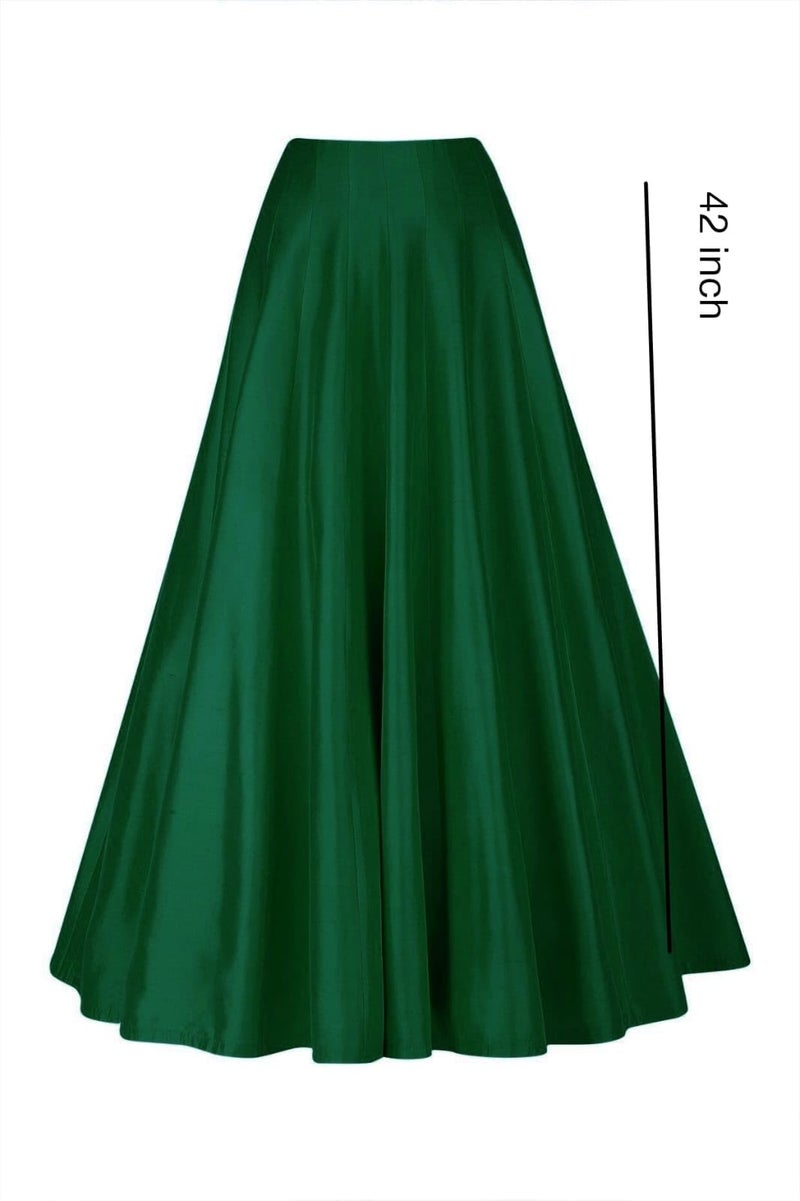 JANAK Girls Silk Fabric Long Ghera Kali Pattern Skirt (Dark Green), Free Size - Image 2