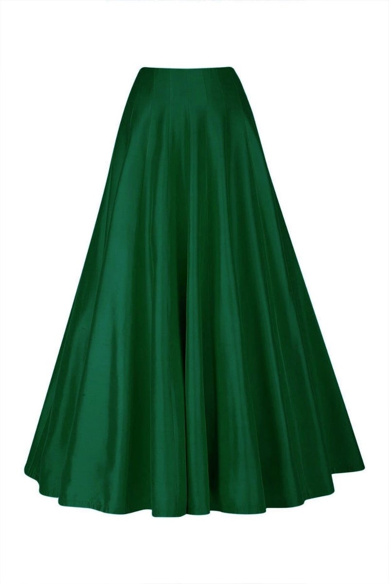 JANAK Girls Silk Fabric Long Ghera Kali Pattern Skirt (Dark Green), Free Size - Image 3