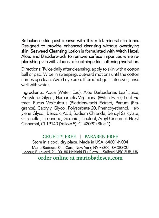 MARIO BADESCU - Ario Badescu Seaweed Cleasing Lotion For Combination Dry And Sensitive Skin ;Facial Toner That Clarifies And Replenishes ;Formulated With Witch Hazel & Bladderwrack Extract; 8 Fl Oz - Image 1