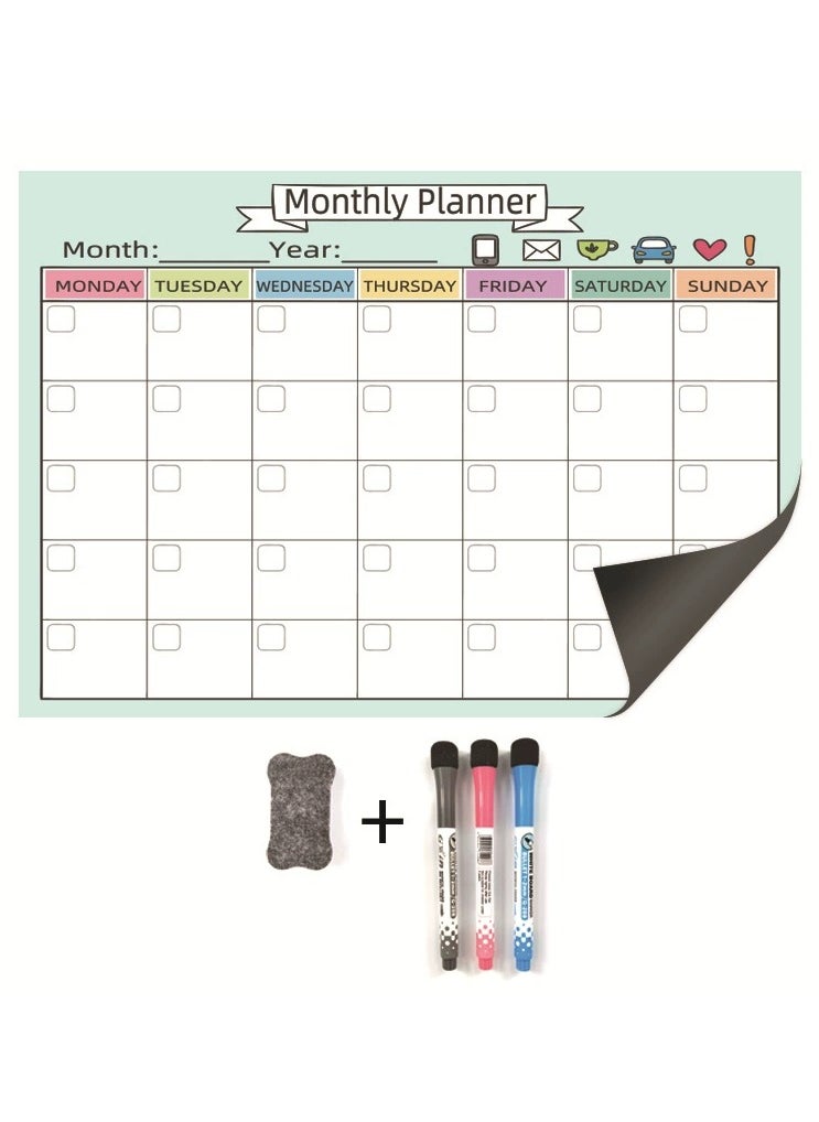 Generic [Monthly] Magnetic Whiteboard Planner, Weekly Monthly Planner Calendar Board Set, Fridge Whiteboard Planning Organizer, Dry Erase, To Do List, Stain Resistant Surface with 1 Eraser, 3 Markers for Kitchen or Office  - Image 1