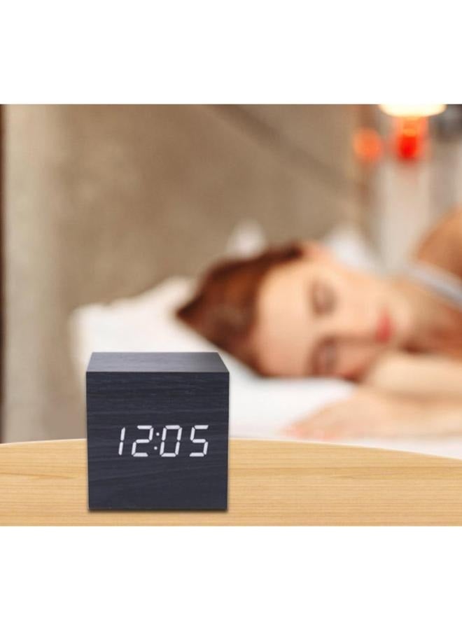 Wooden Mirror Digital LED Display Alarm Clock Modern Desktop Clock Snooze 12/24H - Image 4
