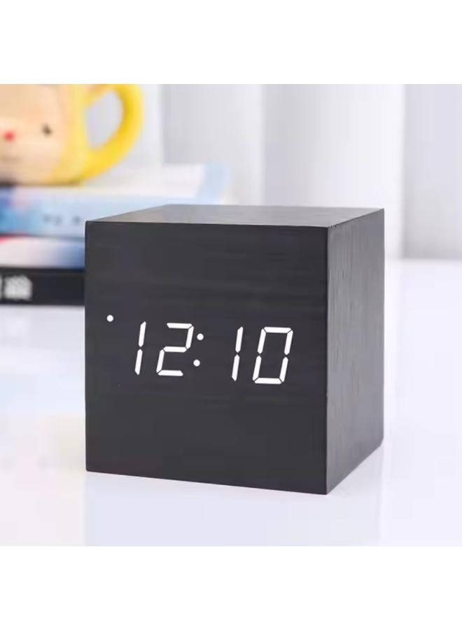 Wooden Mirror Digital LED Display Alarm Clock Modern Desktop Clock Snooze 12/24H - Image 1