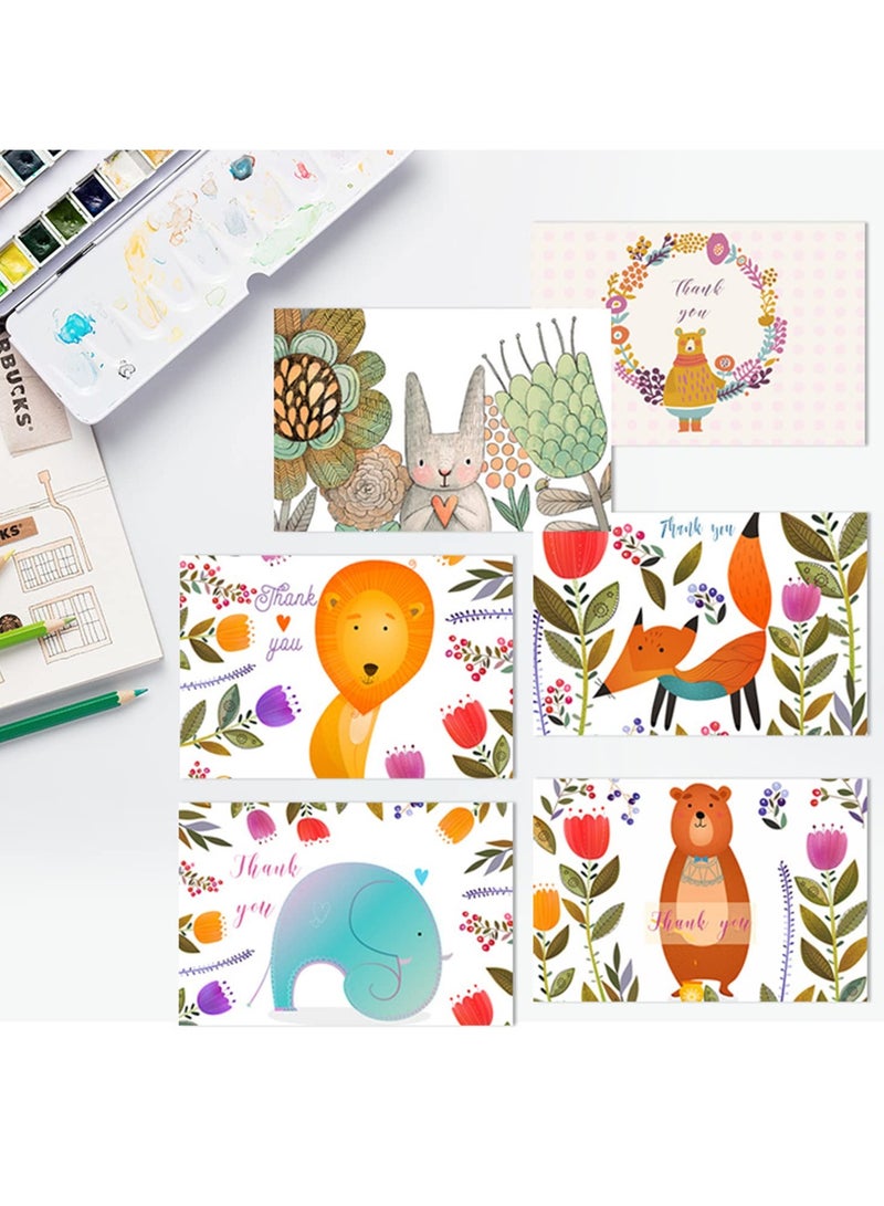 SYOSI 24 Pack Thank You Cards with envelopes and Stickers Lovely Animals Themed Design Each Greeting Cards Blank Inside Invitation Cards for Kids Baby Shower Congratulations Party Business Festival - Image 3