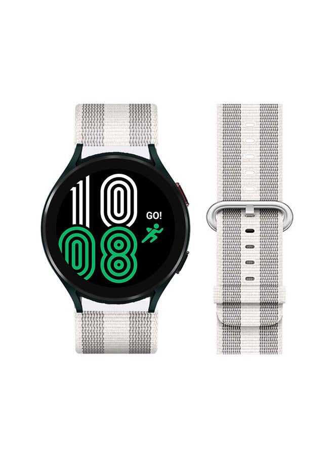 Perfii Woven Nylon Replacement Band For Samsung Galaxy Watch4 40/44mm White Stripe - Image 1