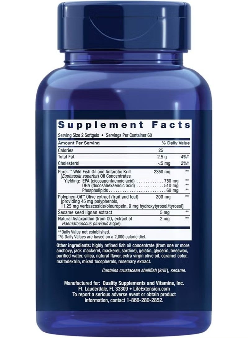 Life Extension Super Omega-3 Plus EPA/DHA Fish Oil, Sesame Lignans, Olive Extract, Krill & Astaxanthin - Heart, Brain & Joint Health Support - Gluten-Free, Non-GMO - 120 Softgels - Image 2