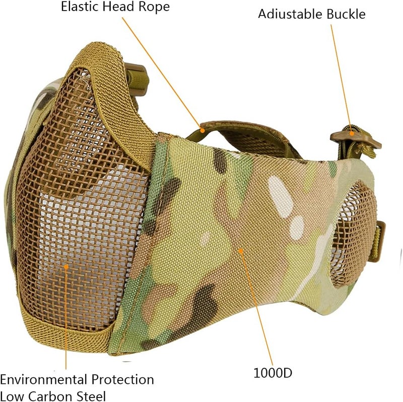 Aoutacc قناع هوائي قابل للطي من الشبك، أقنعة شبكية عسكرية تكتيكية نصف وجه مع حماية للأذن قابلة للتعديل لحماية CS للصيد في CS وطلاء الكرة، - Image 2