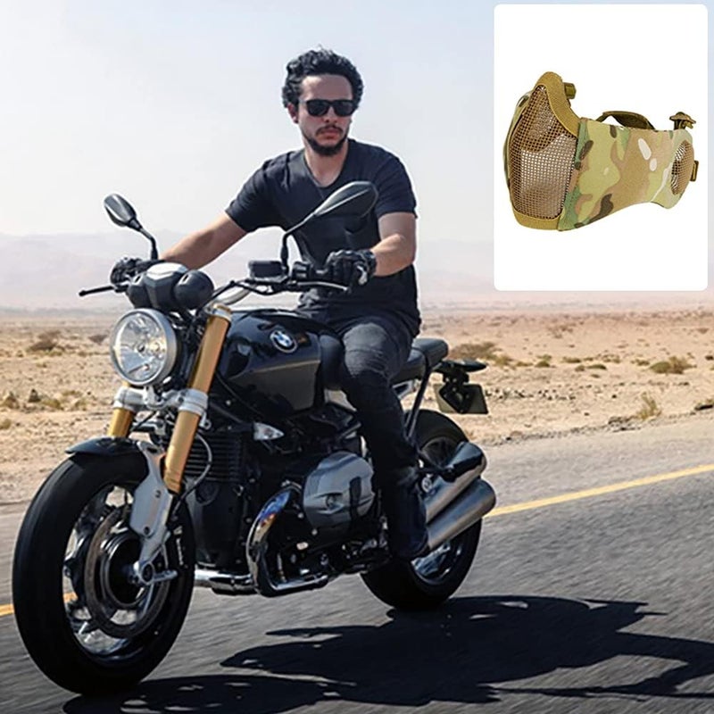 Aoutacc قناع هوائي قابل للطي من الشبك، أقنعة شبكية عسكرية تكتيكية نصف وجه مع حماية للأذن قابلة للتعديل لحماية CS للصيد في CS وطلاء الكرة، - Image 4