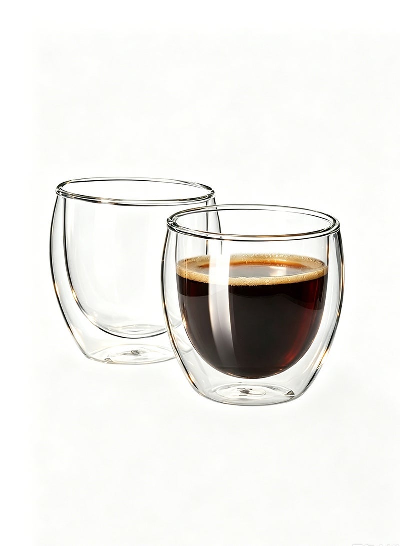 2-Piece Double Walled Glass Coffee Mugs with Handle, Large Insulated Layer Coffee Cups, Clear Borosilicate Mugs, Perfect for Espresso, Cappuccino, Tea, Latte - Image 1
