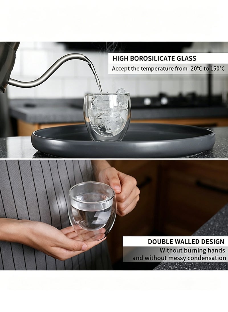2-Piece Double Walled Glass Coffee Mugs with Handle, Large Insulated Layer Coffee Cups, Clear Borosilicate Mugs, Perfect for Espresso, Cappuccino, Tea, Latte - Image 2