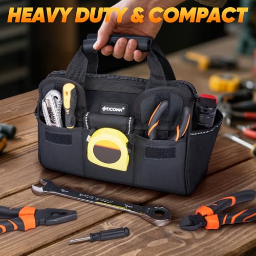 TICONN Heavy Duty Tool Bag with Multi-Pockets, Portable Tool Box Organizer Storage Bag, with Adjustable Shoulder Strap and Ergonomic Handle (Black, 12" Standard Base) - Image 2