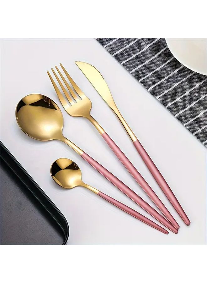 Pink And Golden Stainless Steel Cutlery Set For 4 Dishwasher Safe Rust Resistant - Image 2