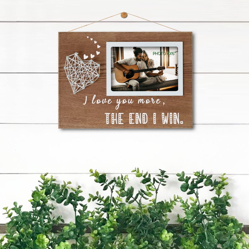 EXQUIDECA Romantic Gifts for Boyfriend and Girlfriend - Couples Valentine Picture Frame with String Heart 4x6 Inches - I Love You More The End I Win - Image 2