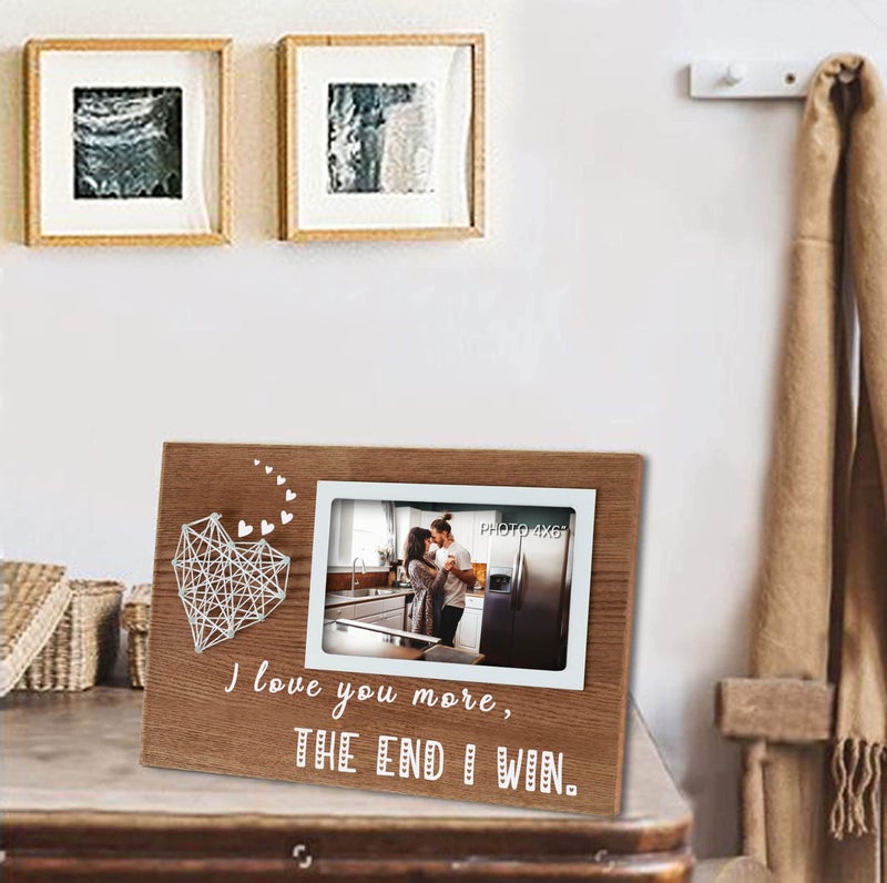 EXQUIDECA Romantic Gifts for Boyfriend and Girlfriend - Couples Valentine Picture Frame with String Heart 4x6 Inches - I Love You More The End I Win - Image 3