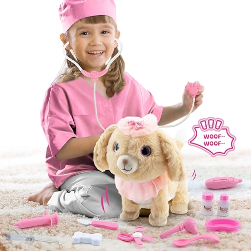 Airbition Plush Toy Dog for Girls Interactive Dog Puppy Toys for 2 3 4 5Year Old Toddler Kids Walking Barking Tail Wagging Remote Control Realistic Stuffed Animal 11 Accessories - Image 1