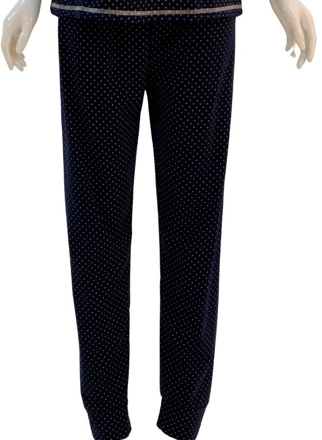 JOANNA JOANNA Women's Good Life Print With Pocket Short Sleeve Shirt & Long Pants Pajama Set, Navy Blue - Image 3