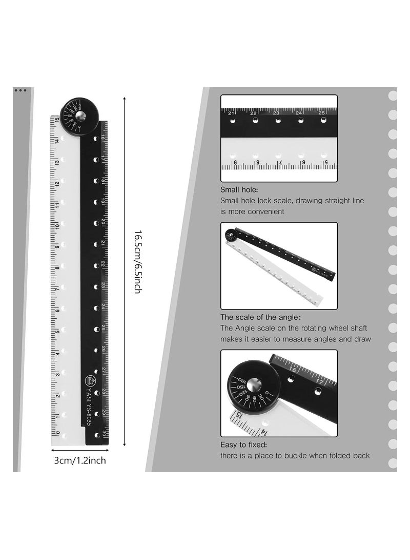 12 Inch Folding Ruler, Multi Acrylic Ruler Angle Measurement Clear Flexible Black and White Rulers Adjustable Geometry Measuring for Drawing Tools, 4PCS  - Image 2