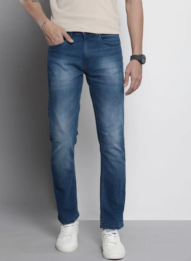 ذا انديان كراج كو Men Slim Straight Fit Solid Mid-Rise Stretchable Jeans