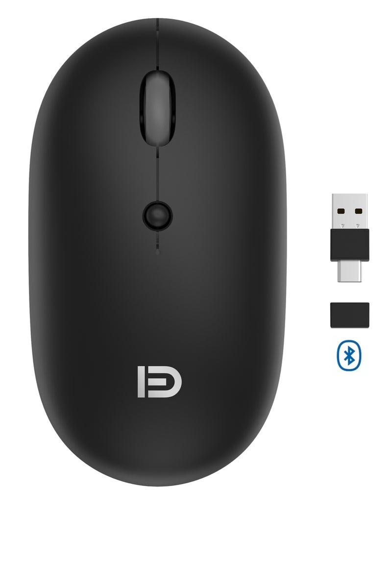 فد ماوس لاسلكي قابل لإعادة الشحن E100 - مستشعر بصري 1600 نقطة في البوصة - معدل استطلاع 500 هرتز - نقرات صامتة (أسود) - Image 1