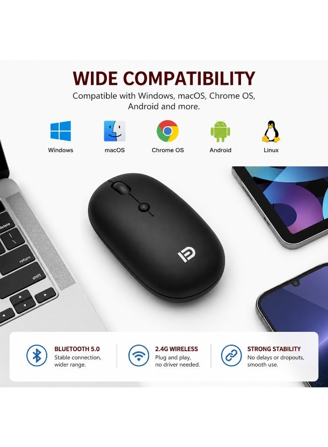 FD E100 Wireless Rechargeable Mouse – 1600 DPI Optical Sensor – 500Hz Polling Rate – Silent Click Wireless Mouse for Laptop, PC & Office Use (Black) - Image 3